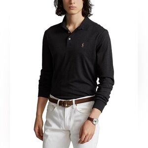 Polo Ralph Lauren Mens Long Sleeve Henley Shirt Black Marl Heather Large